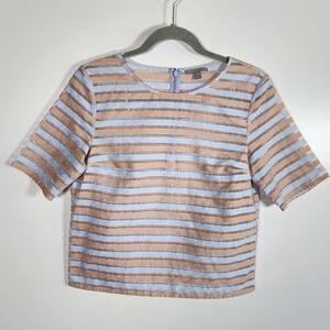 COS Sheer Peach Light Blue Striped Boxy Blouse US 4